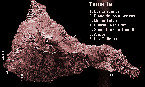 Tenerife map of Major Tourist Resorts